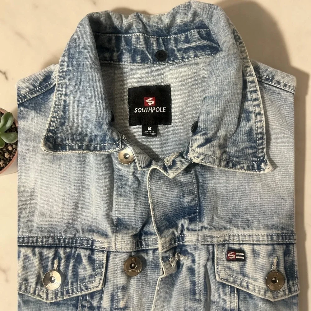 Southpole Denim Vest Mens Light Wash ‎ Button Front Trucker Style Size Small